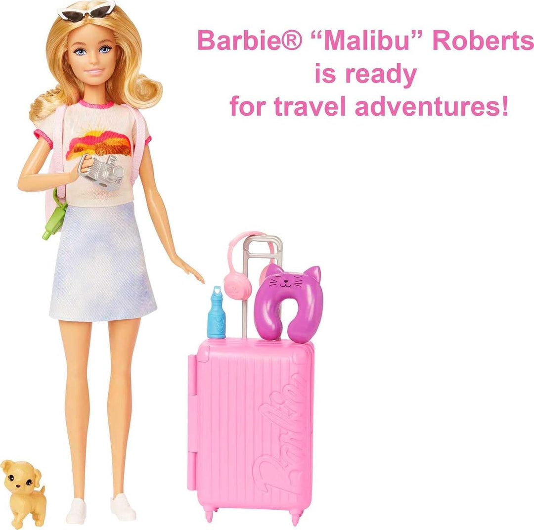 Muñeca Barbie y accesorios, set de viaje con cachorro y más de 10 p...