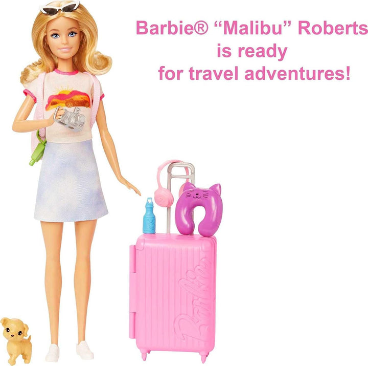 Muñeca Barbie y accesorios, set de viaje con cachorro y más de 10 p...