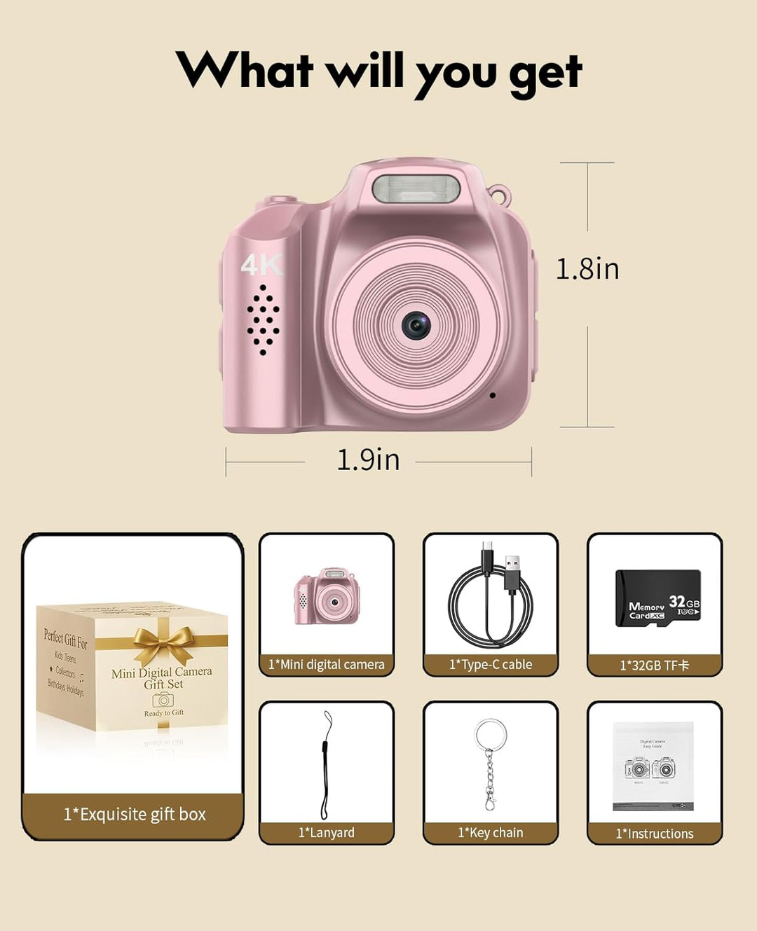 FLATIC Mini cámara con llavero - Mini cámara 4K con tarjeta de 32 G...