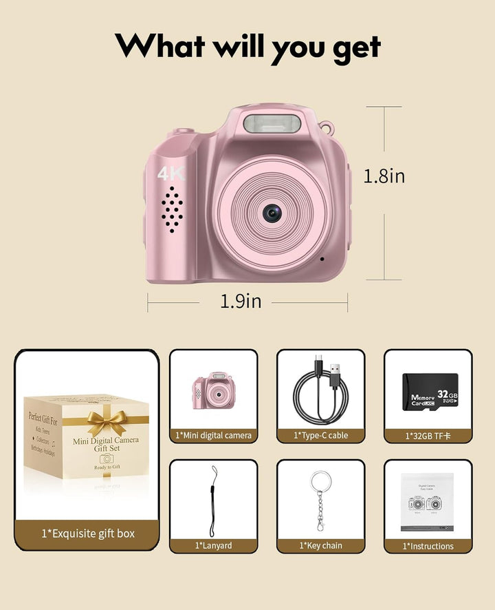FLATIC Mini cámara con llavero - Mini cámara 4K con tarjeta de 32 G...