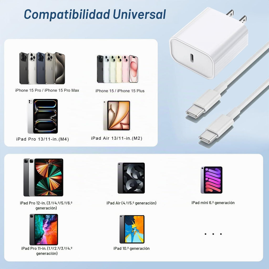 Cable de carga rápida de 10 pies para iPhone 17 16e 15, paquete de 3 cables de carga USB C a tipo C de 20 W, bloque de carga USBC de 20 W, carga súper rápida para iPhone 17 Air/17 16 15 Pro/Plus/Pro Max, iPad Pro