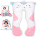 Almohadas corporales largas de felpa en forma de U de 47x23 pulgadas para niños, almohada grande y suave de animal de peluche unicornio para dormir, peluches grandes y lindos, funda lavable