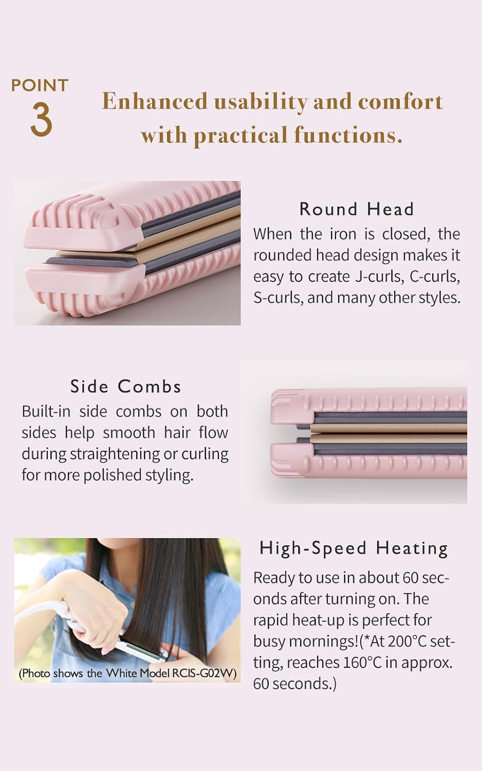 Creates ION - Plancha plana para cabello liso Klein, color rosa, li...
