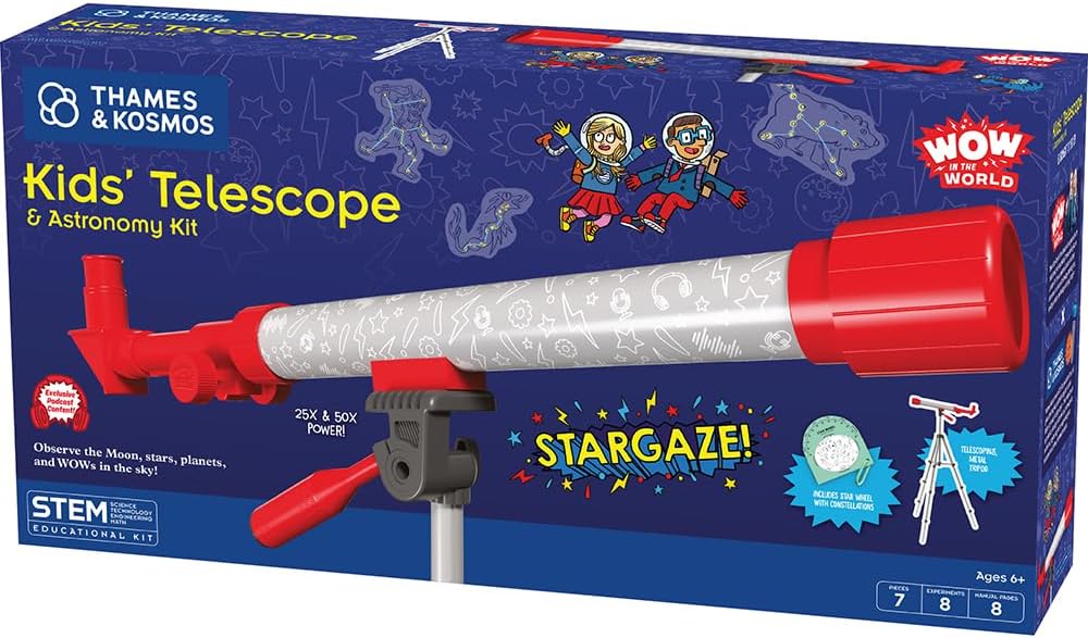Kit de telescopio y astronomía para niños, aumento de 25x y 50x, trípode ajustable de 48 pulgadas, incluye rueda de estrella y contenido de audio complementario, introducción a la astronomía para mayores de 6 años por Thames & Kosmos