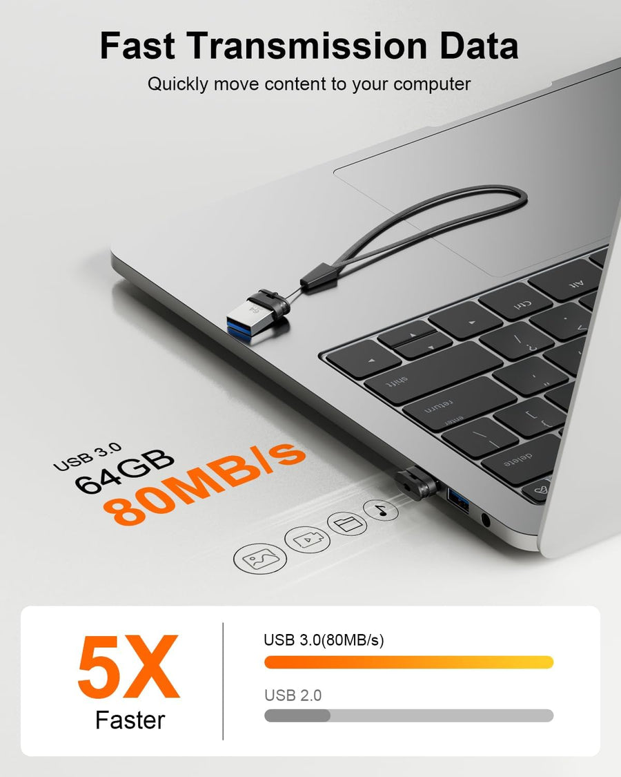 Unidad flash USB 3.0 de 64 GB, mini memoria impermeable con orifici...