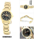 Seiko Reloj de acero inoxidable para mujer SYMD96 Seiko 5 automático con esfera negra dorada