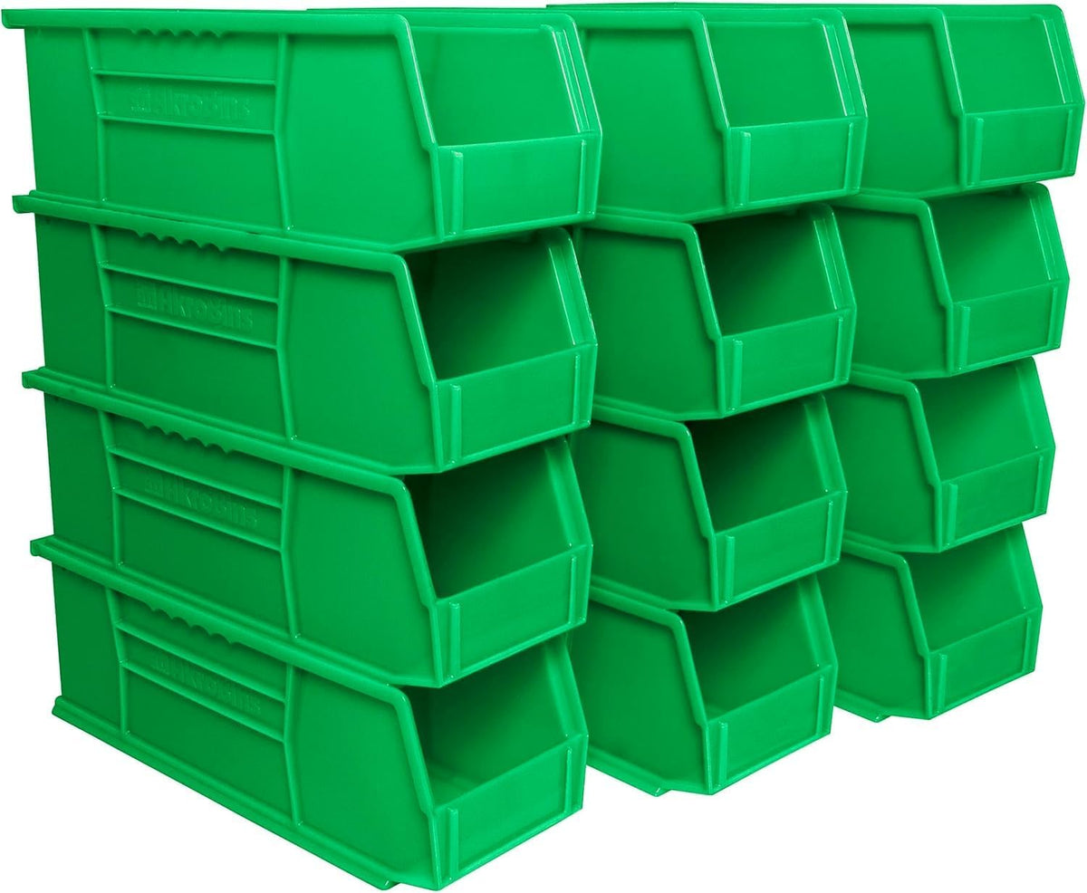 Akro-Mils 30234 AkroBins Contenedores de almacenamiento de plástico, contenedores apilables que ahorran espacio para garaje, despensa, organización de manualidades, 15 x 5 x 5 pulgadas, color verde