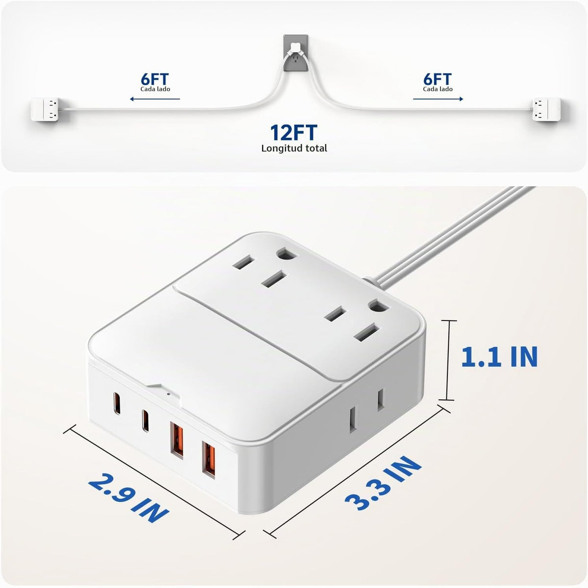 Cable de extensión dividido de 12 pies (6 pies por lado) - 4 puertos