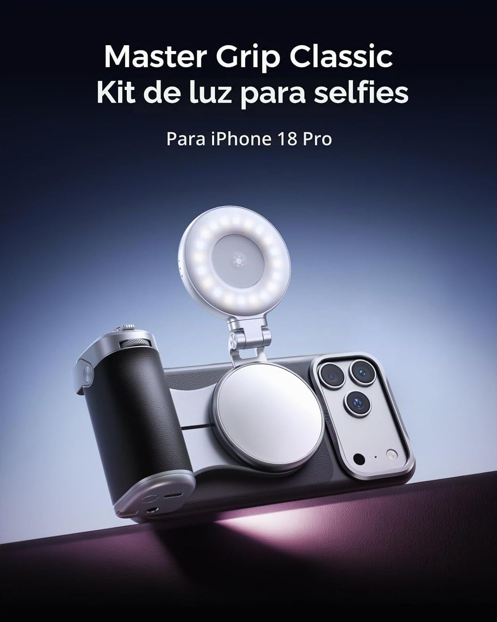 TELESIN Master Grip Kit Classic para iPhone 18 Pro con luz de relleno