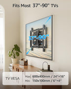 MOUNTUP Soporte de pared para TV ultra delgado para la mayoría de televisores de 37 a 90 pulgadas, soporte delgado de 1.1 pulgadas, soporte de soporte de TV de movimiento completo, brazos articulados giratorios dobles con inclinación, se adapta a pernos d