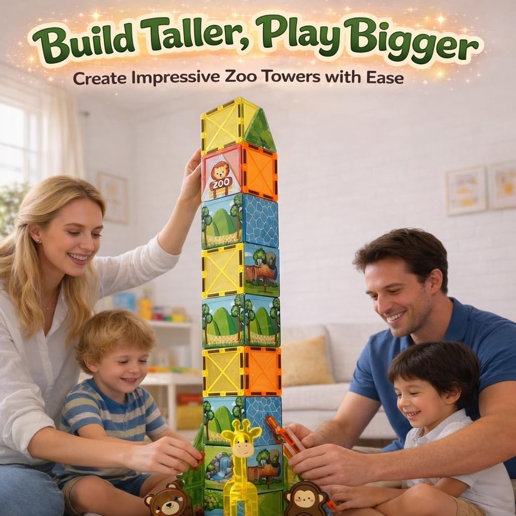 LATI Zoo World - Azulejos magnéticos para niños con jirafa, león y oso