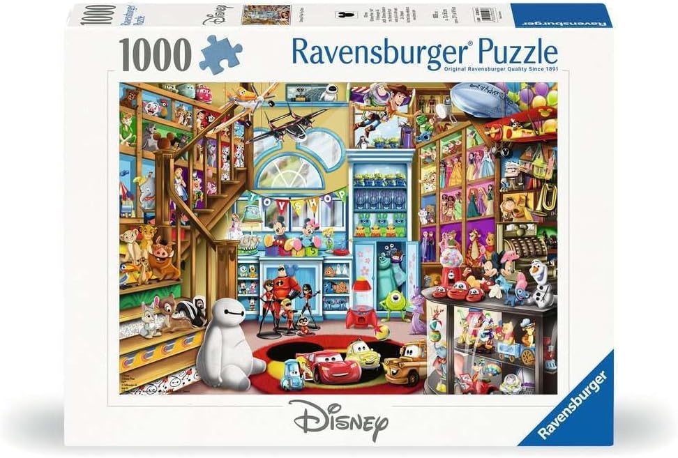 Ravensburger - Disney & Pixar - Rompecabezas de 1000 piezas - Impresionantes y vívidas imágenes de los favoritos Mickey Mouse, Olaf y más - Escena de la tienda de juguetes - Regalo ideal - Arte