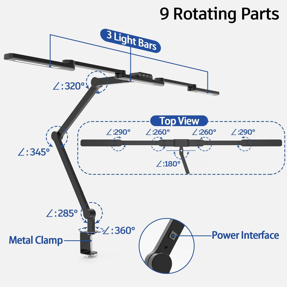 Lámpara Lámpara de escritorio LED con abrazadera, lámpara de 41.5" para escritorio de arquitecto para oficina en casa, lámpara de mesa LED para computadora de 24W brillante y alta, iluminación de
