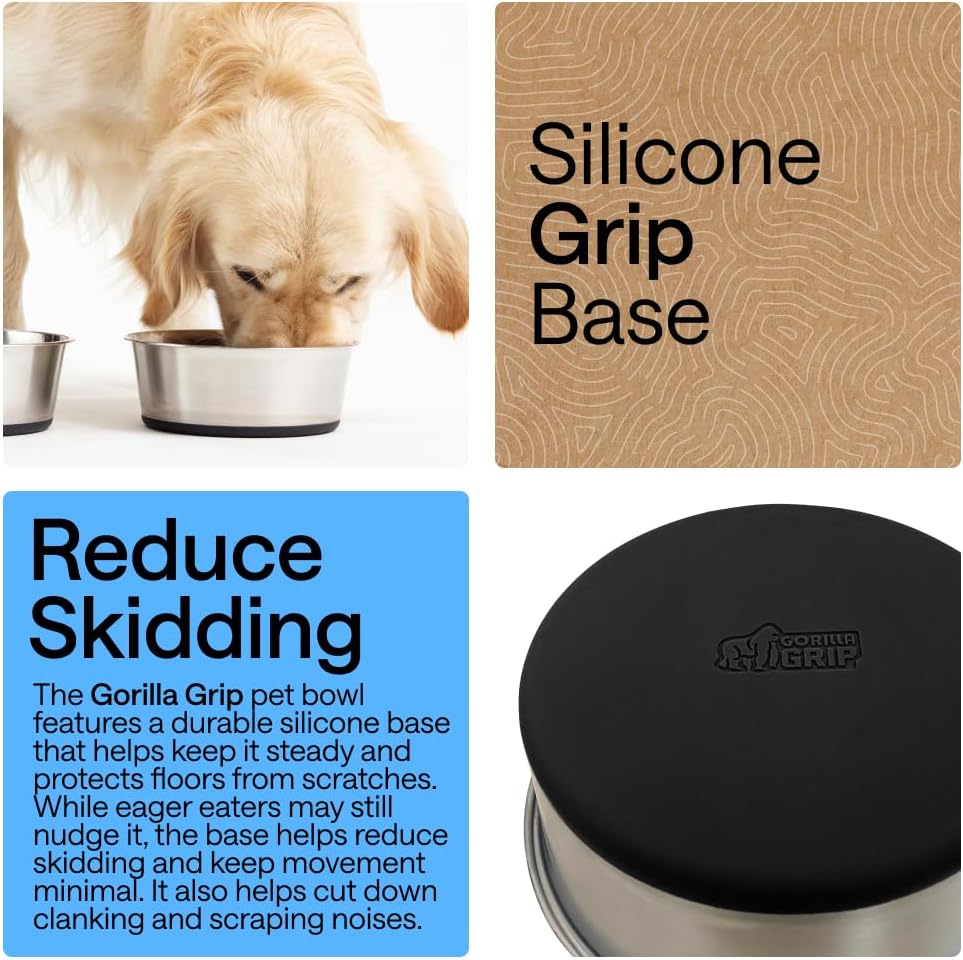 GORILLA GRIP - Juego de cuencos para perros, acero inoxidable 304 de grado