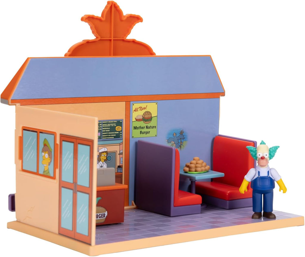 JAKKS Pacific The Simpsons Krusty Burger Diorama Playset, incluye una figura de acción de Krusty the Clown de 2.5 pulgadas y accesorios