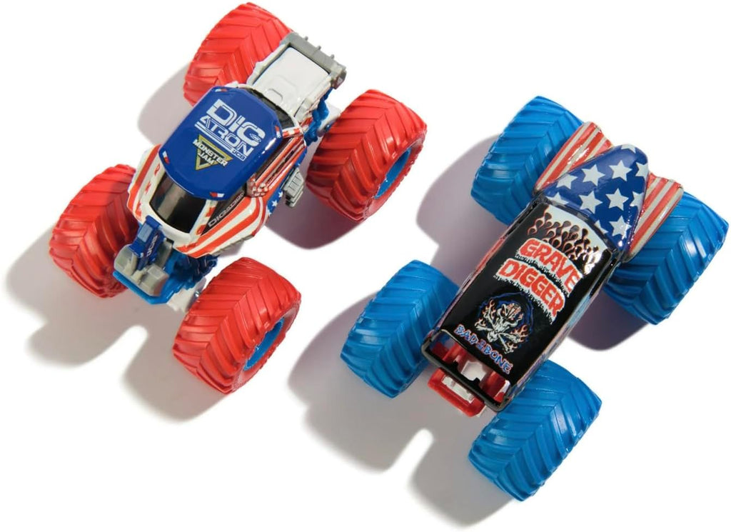 Monster Jam Grave Digger vs JCB Digatron Diecast Truck - Exclusivo Rojo Blanco Azul