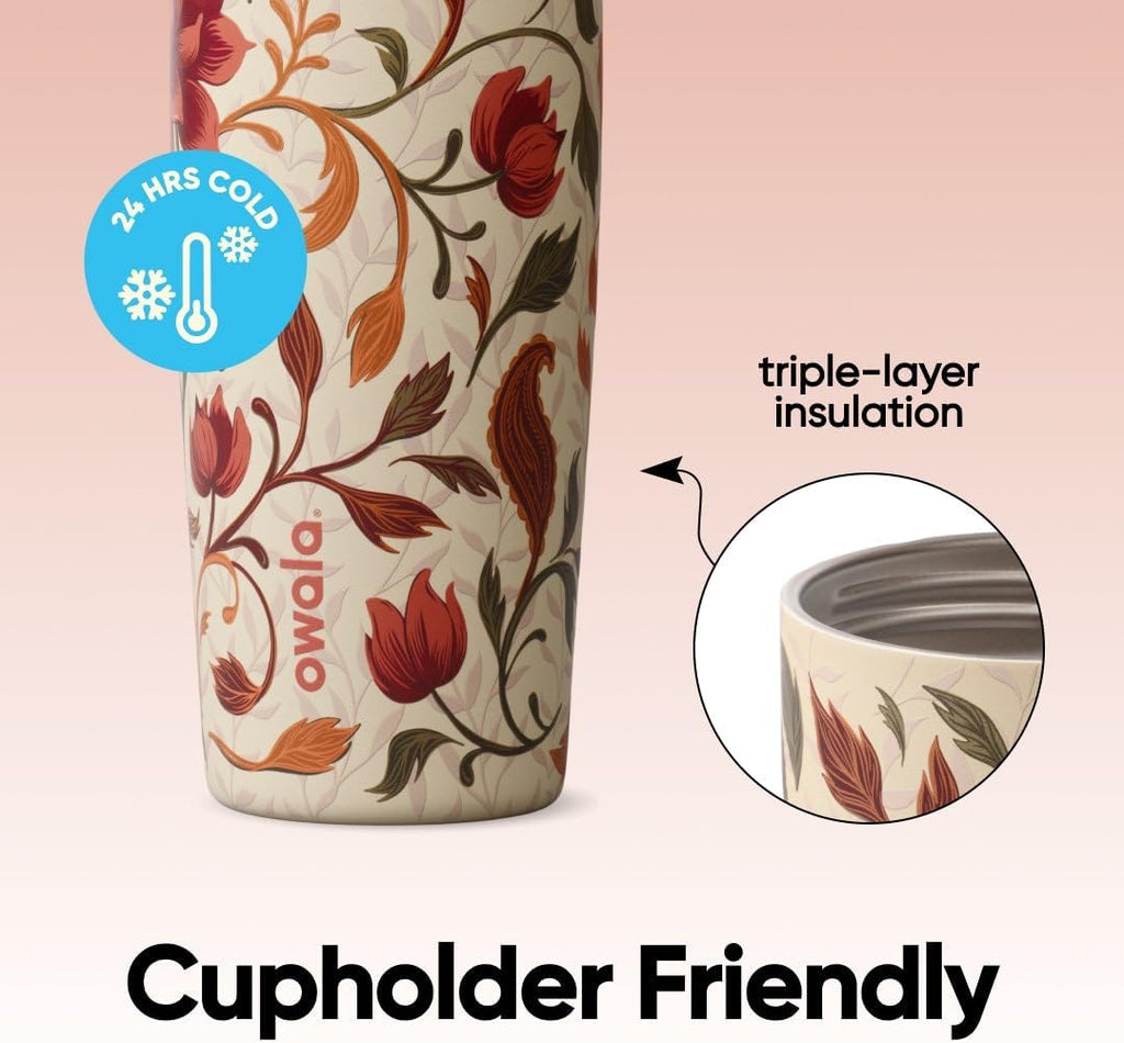 Owala FreeSip Sway - Botella de agua de acero inoxidable de 30 onzas Woodland Boho