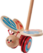 Hape - Juguete galardonado de mariposa de madera para empujar y tirar para niños, Medidas: L: 16 cm, An: 14.7 cm, Al: 56.4 cm, Color: Rojo