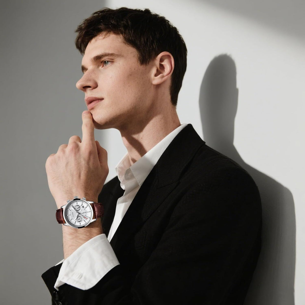 LIGE Reloj de Pulsera de Cuero para Hombres Analógico de Vestir Cronógrafo Impermeable Vintage Trabajo Casual Cuarzo con Calendario Cronógrafo Lúmenes Resistente al Agua 30M Reloj Clásico para Hombres