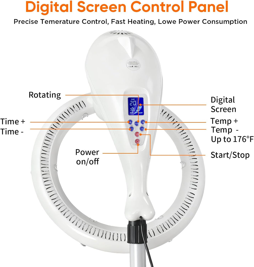 Procesador de cabello giratorio, control de pantalla digital LCD, acelerador de secador de pelo, estilo permanente (blanco)
