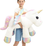 Almohada de peluche gigante de unicornio de 44 pulgadas, lindo unicornio grande suave con alas de arcoíris, juguete de peluche grande, regalos para novia, niñas, niños, cumpleaños, San