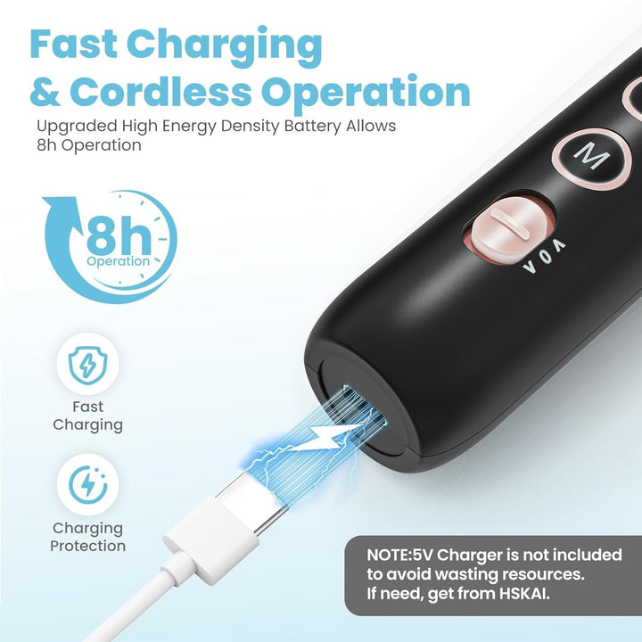 HSKAI Taladro eléctrico de uñas, amoladora de uñas inalámbrica para...