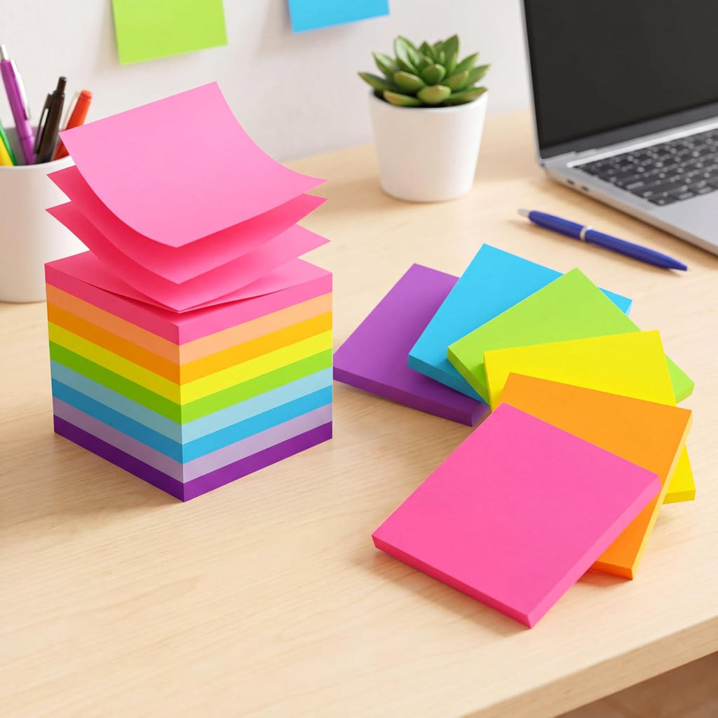 Zubebe 6 blocs 27.9 x 27.9 cm Notas adhesivas grandes Jumbo de colores brillantes, blocs de notas autoadhesivas cuadradas, memos, post-its para oficina, escuela, 25 hojas/bloc