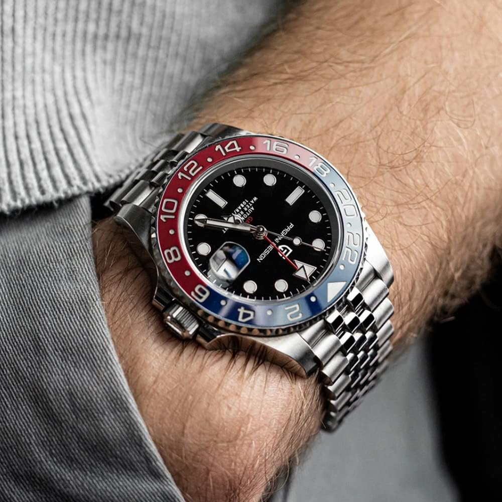 CADISEN Pagani Design 1662 GMT Reloj Automático Mecánico de Hombre de Grado Superior, Acero Inoxidable, Cristal de Zafiro, Reloj Deportivo de Buceo para Hombre, 1.57 pulgadas, Fecha, Resistente al