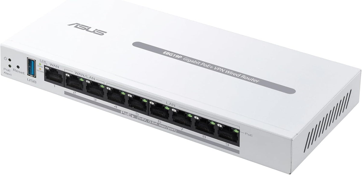 ASUS ExpertWiFi EBG19P Gigabit PoE+ VPN enrutador con cable, 8 puer...