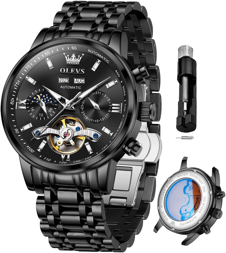 OLEVS Relojes Automáticos para Hombres Lujo Reloj Mecánico esqueleto Autoa Tono Cuerda continua Fecha a prueba de agua Luminoso Reloj para Hombres