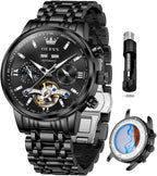 OLEVS Relojes Automáticos para Hombres Lujo Reloj Mecánico esqueleto Autoa Tono Cuerda continua Fecha a prueba de agua Luminoso Reloj para Hombres