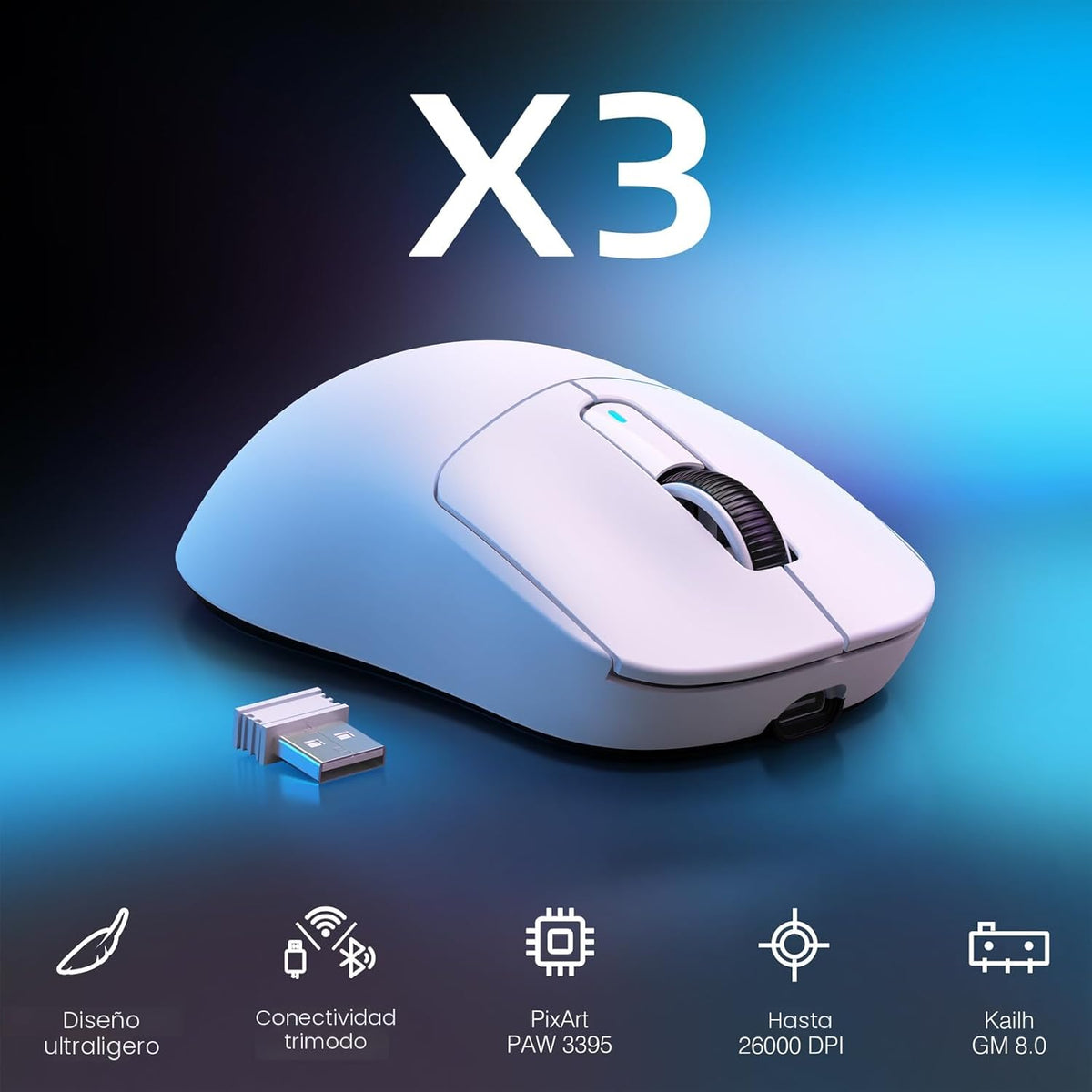 ATTACK SHARK X3 - Mouse inalámbrico para juegos, mouse ergonómico d...