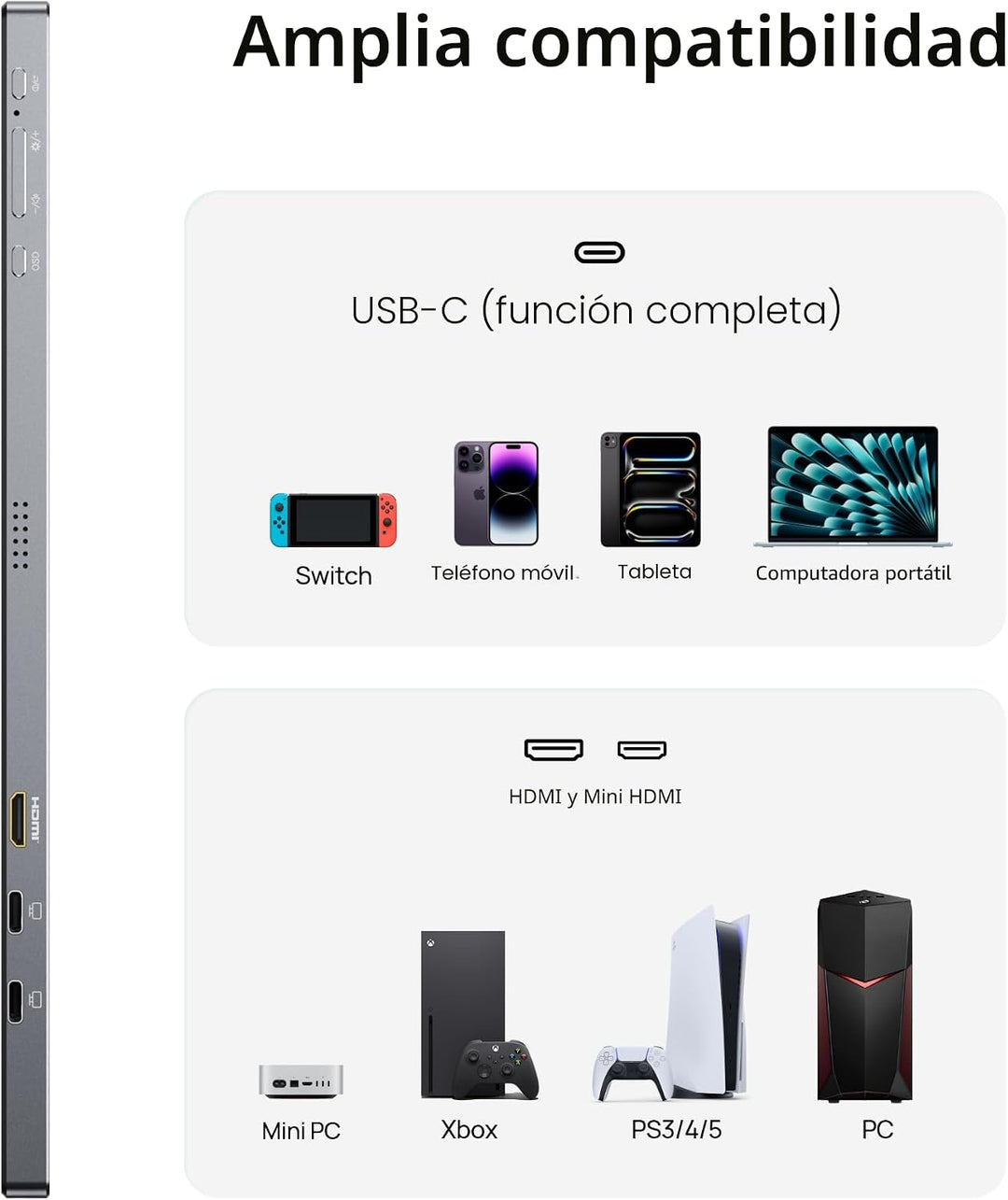 ARZOPA Monitor portátil gris de 17.3", 1080P FHD 103% sRGB IPS...