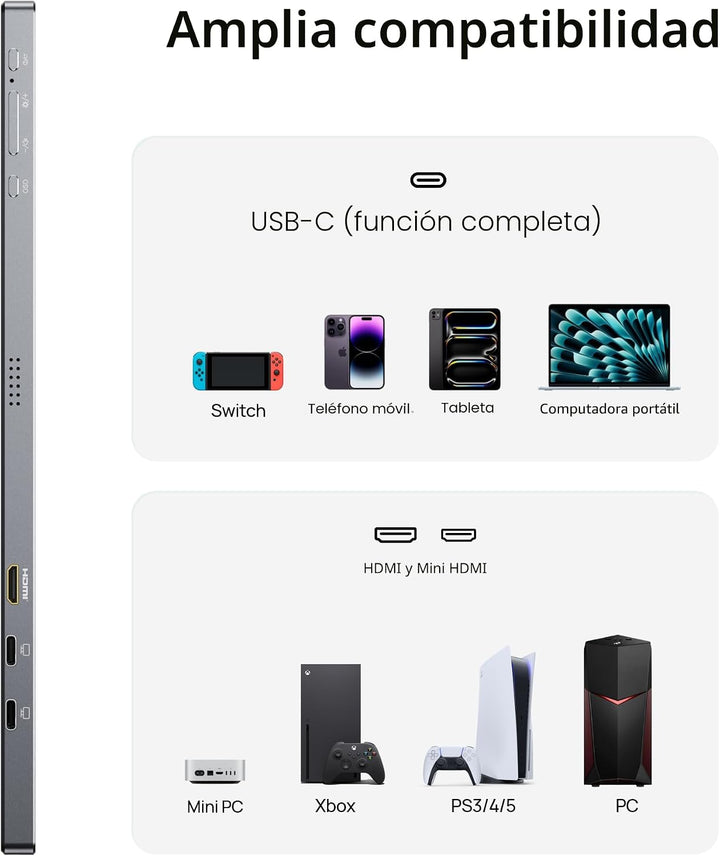 ARZOPA Monitor portátil gris de 17.3", 1080P FHD 103% sRGB IPS...