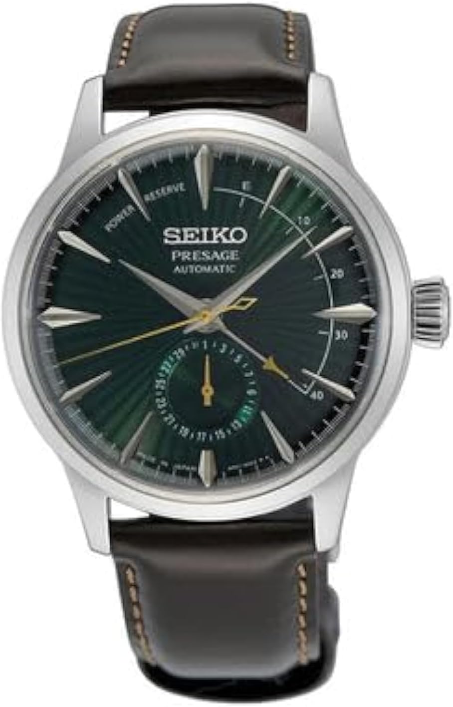 Reloj automático SEIKO SSA459 para hombre - Colección Presage - Esfera con patrón verde rico - Acero inoxidable, correa de cuero - Resistente al agua 50M
