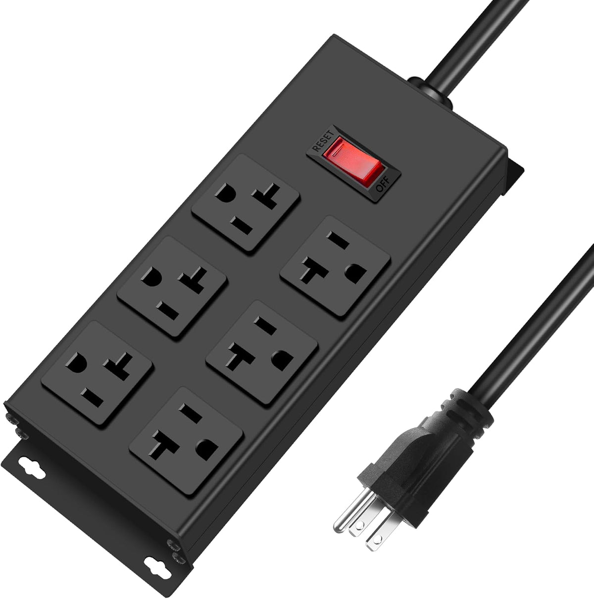 Regleta de alimentación resistente de 20 amperios, garaje 6 salidas de metal calibre 12, protector de sobretensiones 3000J, adaptador 5-15P de alto amperio para taller 6-20R ranura en T