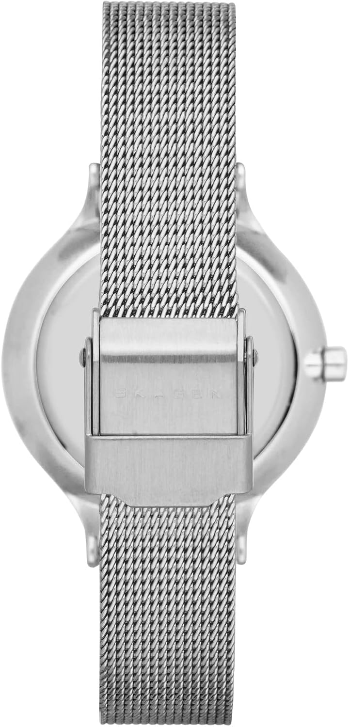 Skagen Anita Reloj de malla de acero inoxidable para mujer, plateado (Modelo: SKW2149) y pulsera Skagen "Elin" de cristal plateado, extensor de 6.5 pulgadas + 1.5 pulgadas