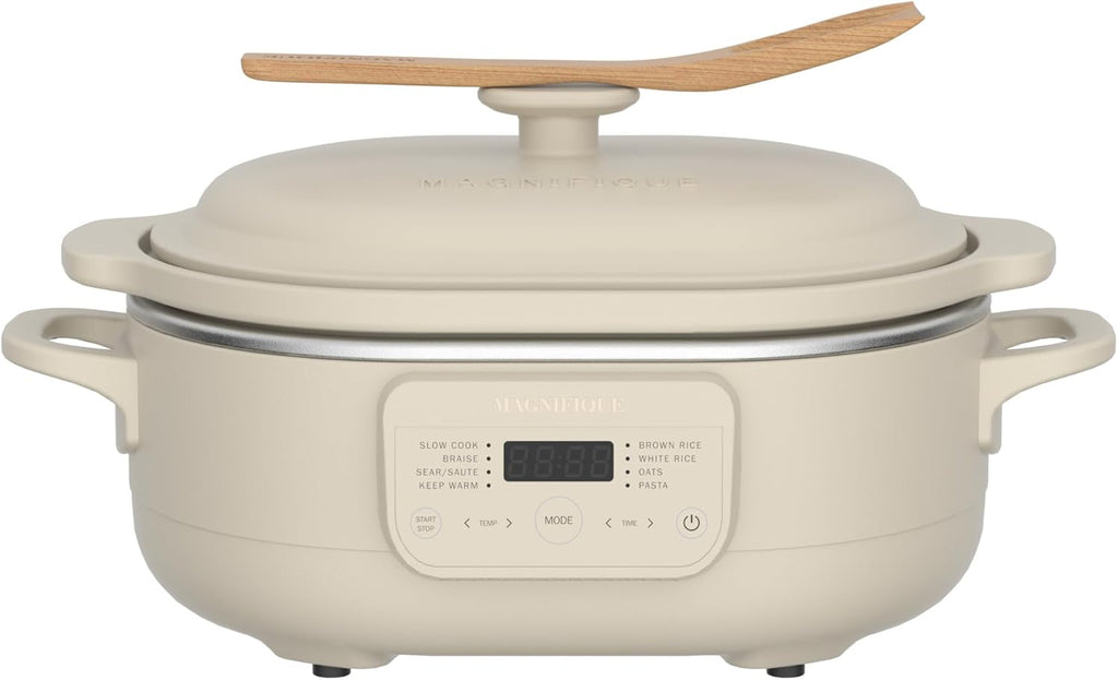 Claypot olla de cocción lenta de 4 cuartos de galón, olla multicocción 8 en 1 con programación flexible, bandeja extraíble, antiadherente, apta para horno hasta 450 °F, avena
