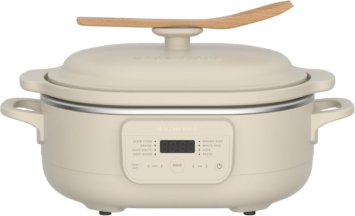 Claypot olla de cocción lenta de 4 cuartos de galón, olla multicocción 8 en 1 con programación flexible, bandeja extraíble, antiadherente, apta para horno hasta 450 °F, avena