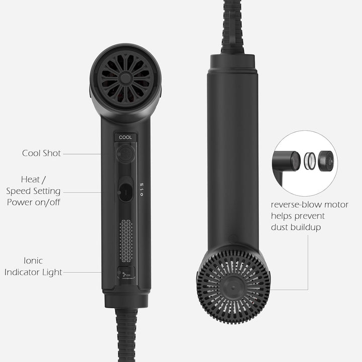 TOME Secador de pelo de 1875 W, motor de alta velocidad, sin escobi...