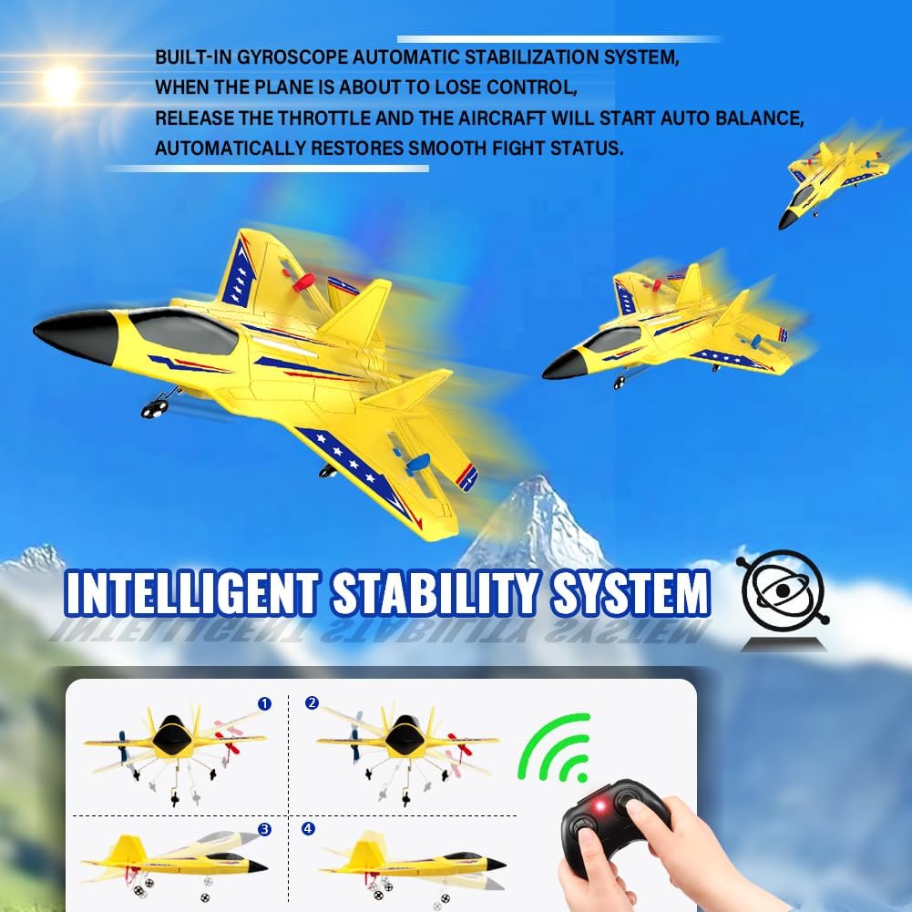 Avión RC Amarillo para Niños Actualización F-22 Raptor Fighter Avió...