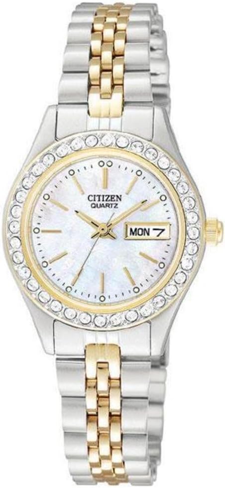 Citizen Reloj de Vestir de Cuarzo de Acero Inoxidable para Damas con Pulsera de Cristales y Día y Fecha