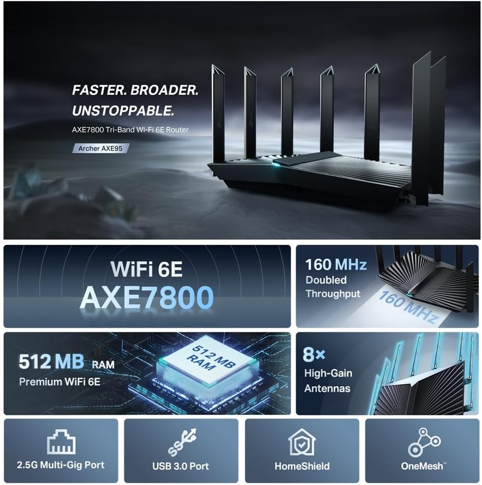 TP-Link - Router Wi-Fi 6E de tres bandas Archer AXE7800 - Negro (re...
