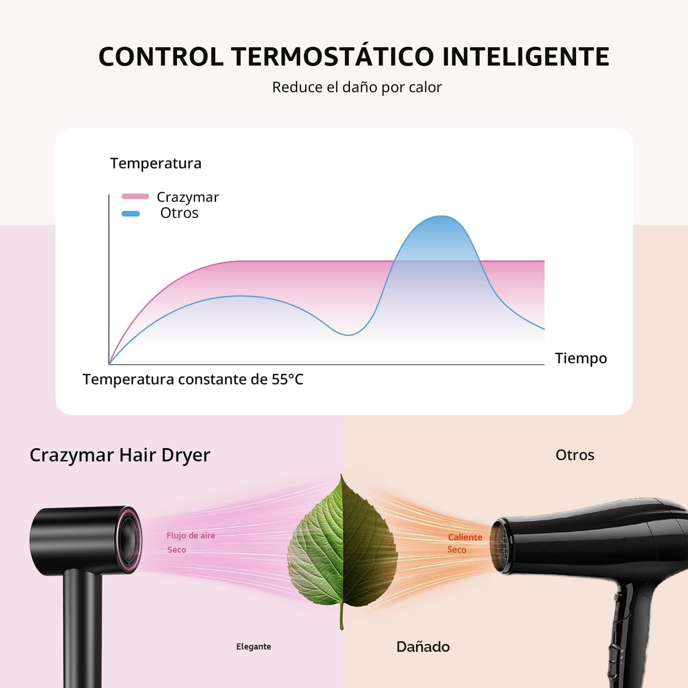 Secador de pelo iónico con difusor y concentrador, secadora de alta...