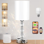 Lámpara Lámparas de cristal táctiles para mesitas de noche de dormitorios con puerto de carga USB C+A y toma de corriente AC, blancas, regulables de 3 niveles, plateadas, lámpara pequeña de mesa lateral para