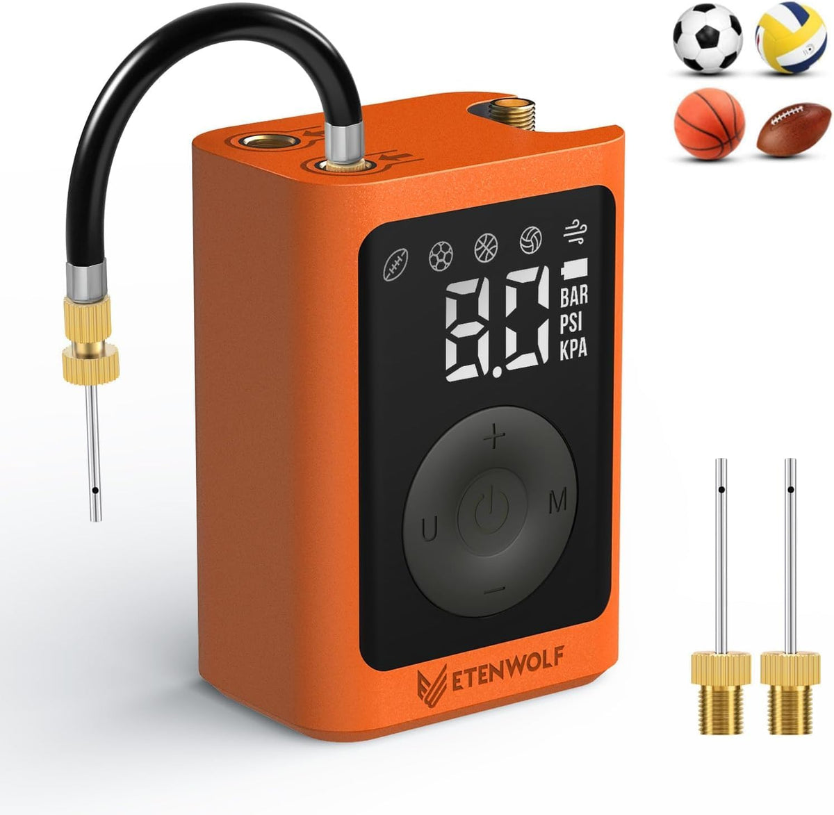 ETENWOLF Bomba de bola P300 Plus, bomba de baloncesto eléctrica para inflar y desinflar, con batería recargable de 3200 mAh, bomba de aire para todas las pelotas deportivas