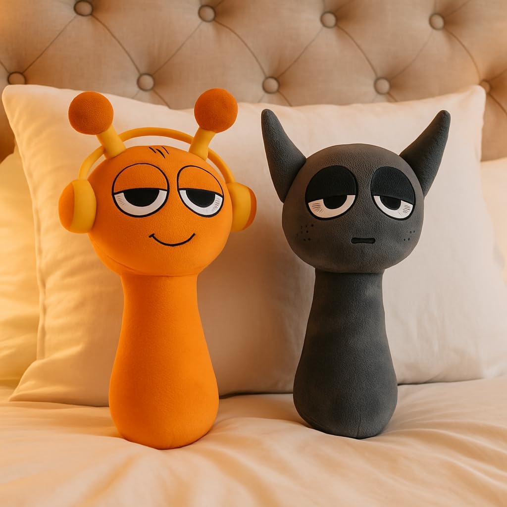 sprunki - Juego de 2 almohadas de peluche color gris