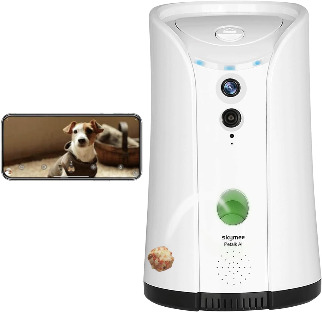 SKYMEE Dispensador de golosinas para perros, cámara remota WiFi par...