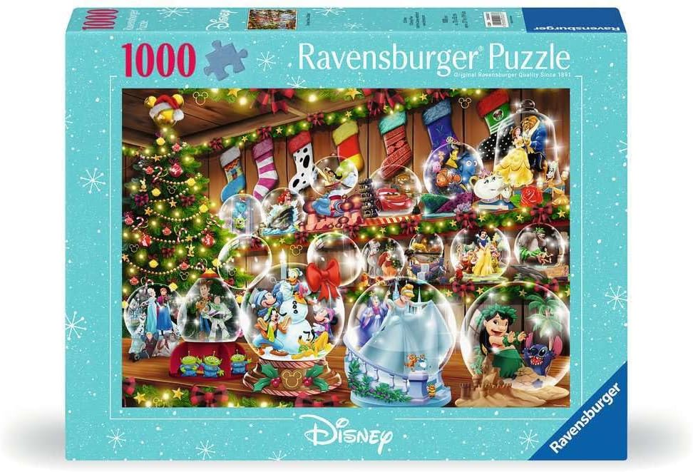Ravensburger - Disney Christmas - 1000 Piece Jigsaw Puzzle - Dazzling Snow Globes con Cinderella, Snow blanco, Mickey Mouse, y más - Premium Quality - Ages 12+