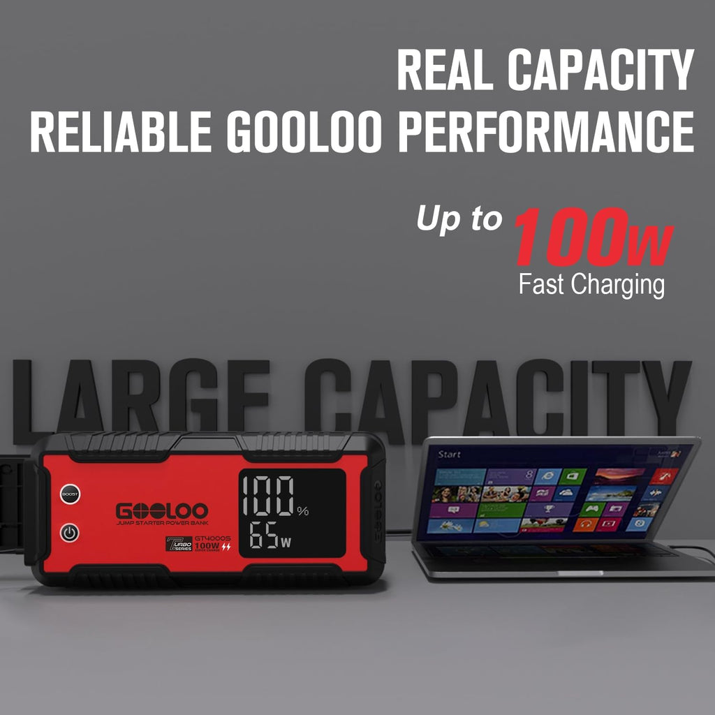 GOOLOO GT4000S 12V 4000A Peak Jump Starter con carga rápida bidireccional de 100W